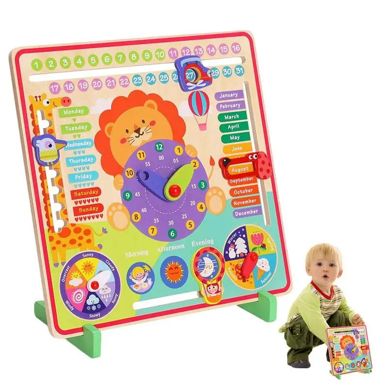 

Часы Детские с месячным месяцем, Обучающие игрушки с календарем, деревянные часы с календарем и обучением, образовательные Подарки для мальчиков и