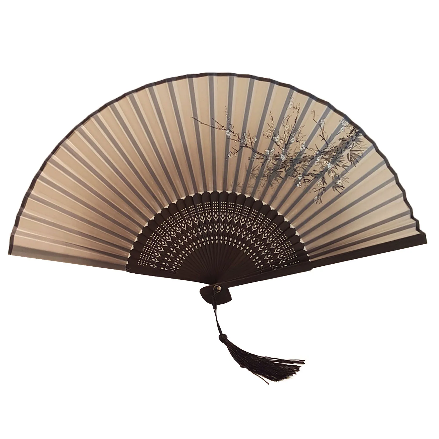 

Elegant Plum Blossom Style Imitation Silk Hand Held Folding Fan with Bamboo Frame for Dancing Performance Home Decoration