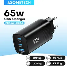 ASOMETECH GaN USB C타입 고속 충전기, 맥북 노트북, 아이패드 태블릿, 아이폰 14, 삼성 S23 울트라용, 65W, 45W, PPS PD, QC4.0