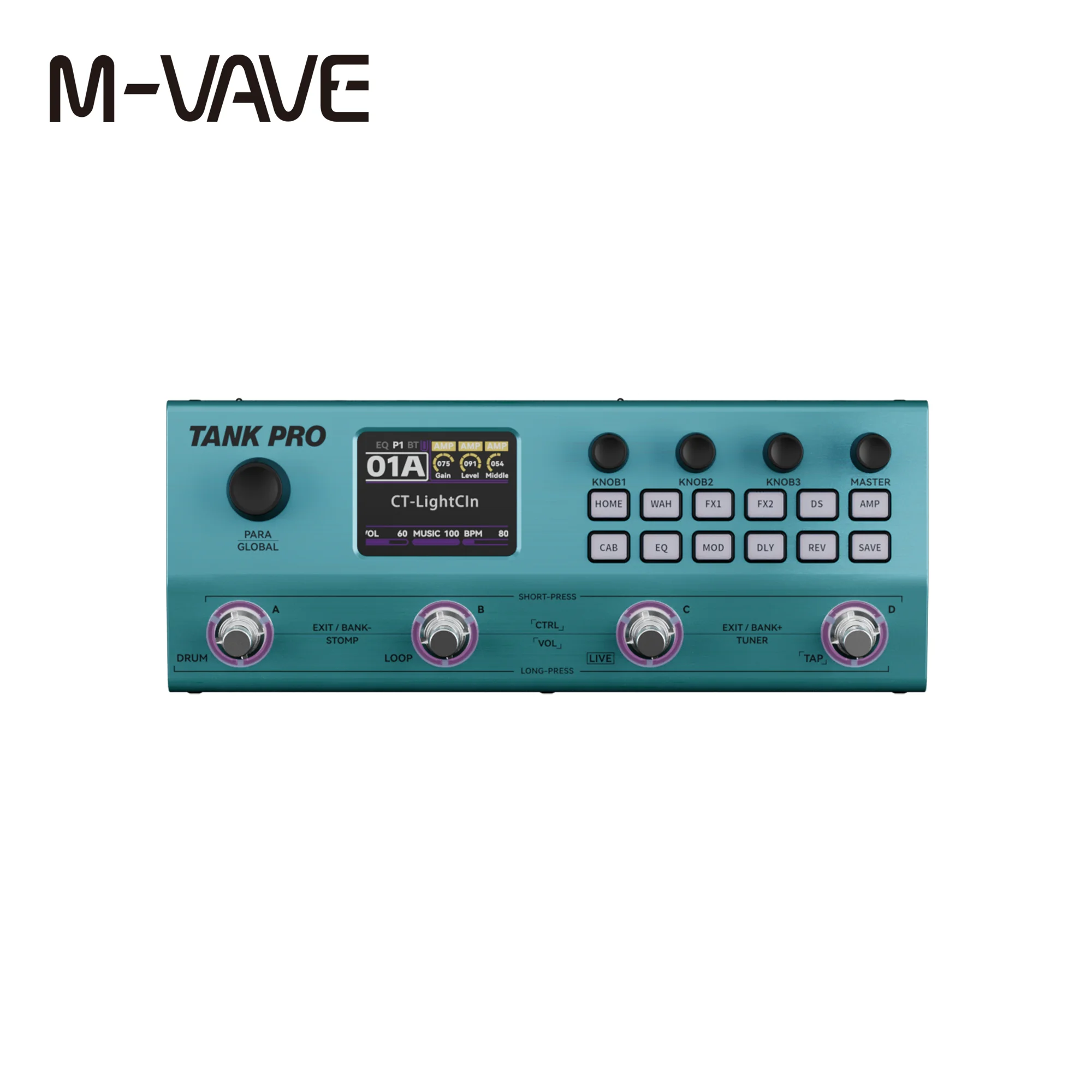 Фото M-VAVE TANK PRO AI Neural Modeling Guitar Multi-FX – 120 пресетов, 90 усилителей/кабинетов, 300+ эффектов, лупер, драм-машины, XLR, IR и OTG №4