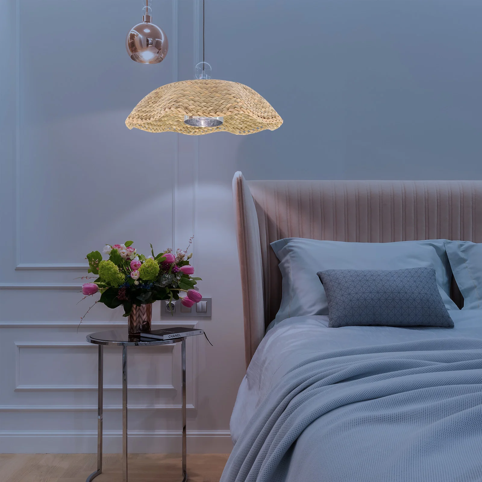 

Lampshade Chandelier Rustic Farmhouse Shade Lamp Light Ceiling Covers Shades Rattan Weaving Cover Woven Decor Natural Cage Round