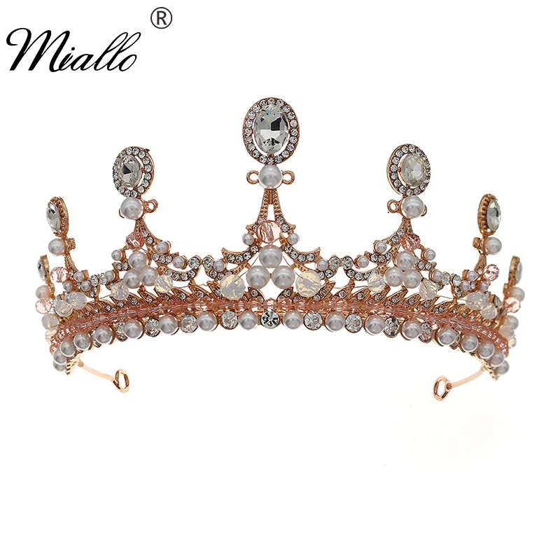

Miallo Crystal Crown Pearl Tiaras and Crowns Women Hair Accessories Wedding Headband for Bridal Headwear Party Hair Jewelry Gift