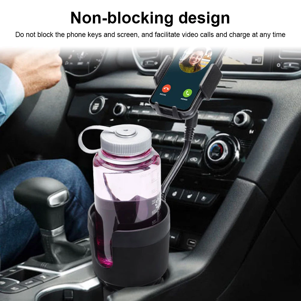 Car Cup Holder Expander With Phone Holder Adjustable Base For Hydro Flask 32/40oz Yeti 20/26/30oz Ramblers 4"-7.2" Mobile Phones
