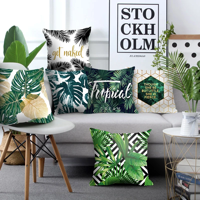 

Tropical Plants Decorative Pillowcases Multi Size Soft Short Plush Green Leaves Cushion Cover Home Decor Sofa Throw Pillows Case
