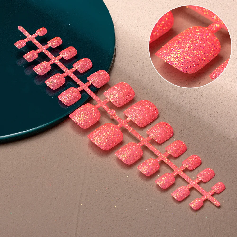 24 шт./компл. накладные ногти во французском стиле полное покрытие блестящая пудра