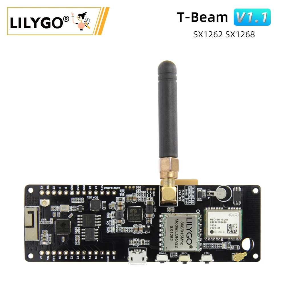 LILYGO® TTGO T-Beam V1.1 Плата разработки TTGO T-Beam V1.1 ESP32 LoRa SX1268 433 МГц SX1262 868 МГц 915 МГц, Wi-Fi, Bluetooth, GNSS, модуль Φ GPS