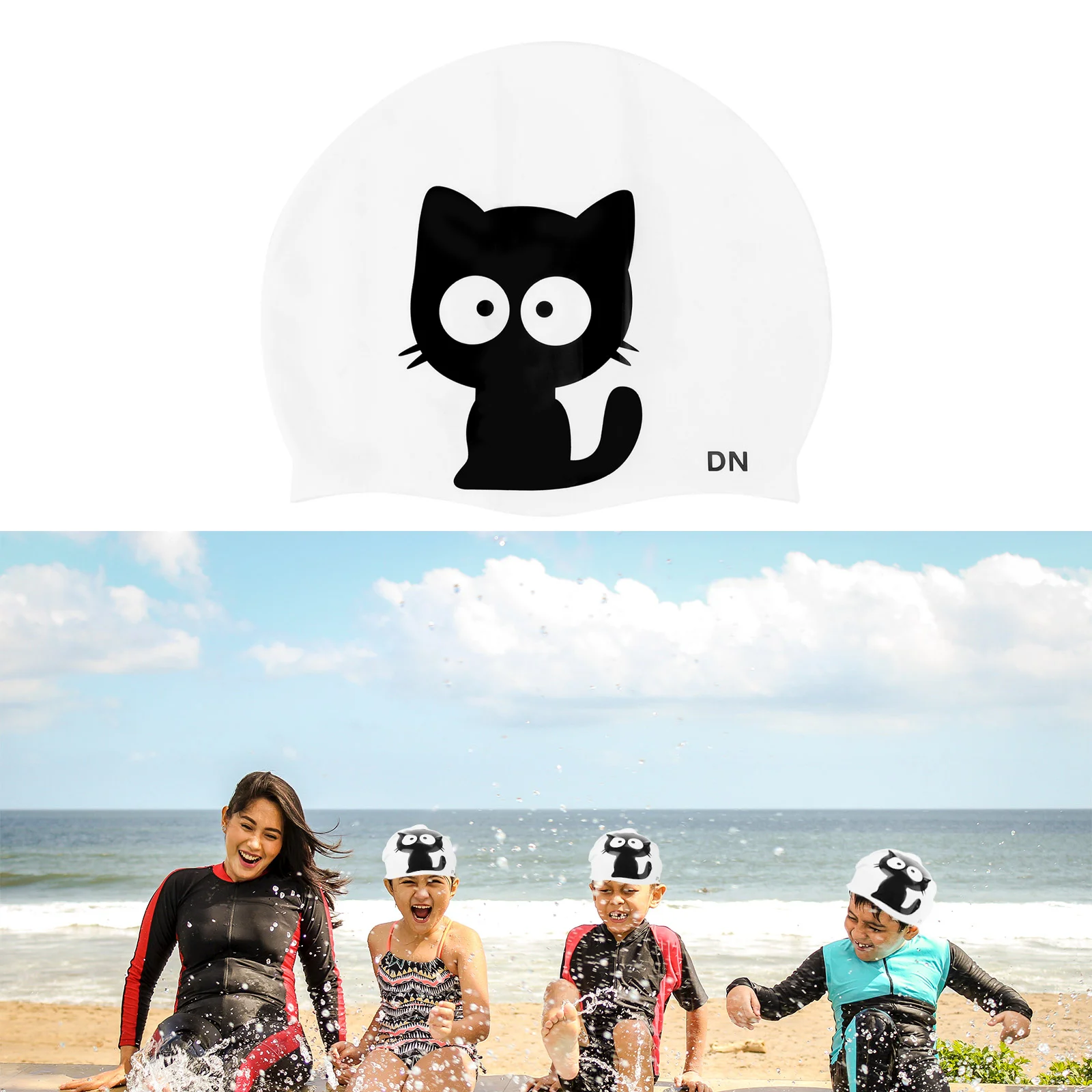 

Cat Pattern Swimming Practical Cartoon Silicone Swim Pool Hat Protective Swim Caps for Kids Children