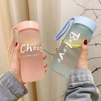 creative 600ml plastic cup with rope simple outdoor sports water bottles fashion letter portable scrub waterbottles travel cup