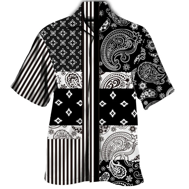 

Hawaiian Paisley Shirts Men's Cashew Floral Print Turn-down Collar Short Sleeve Button Tops Fashion Couple Beach Holiday Camisas