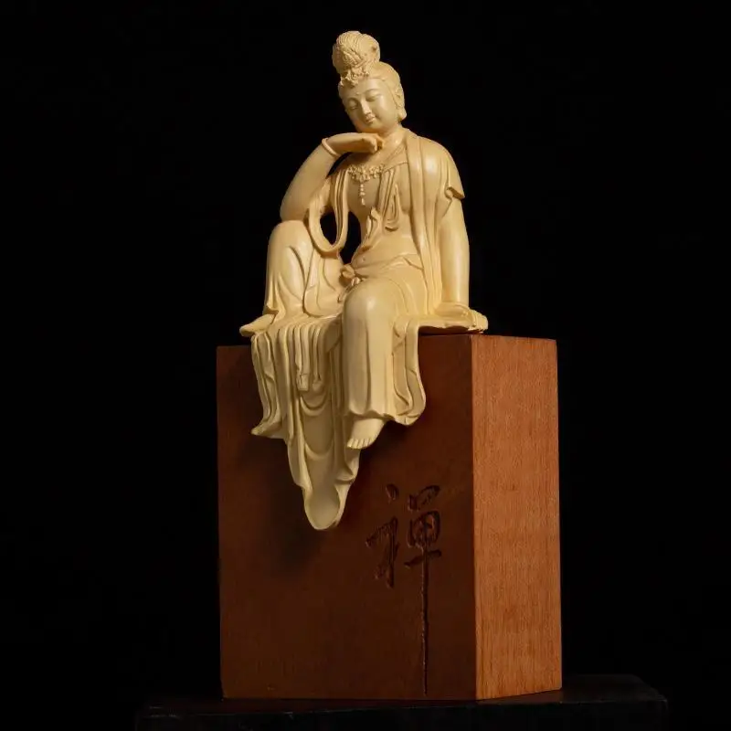

Solid Wood Carved Avalokitesvara Bodhisattva Seated Statue Chinese Buddha Statue home living room feng shui ornaments