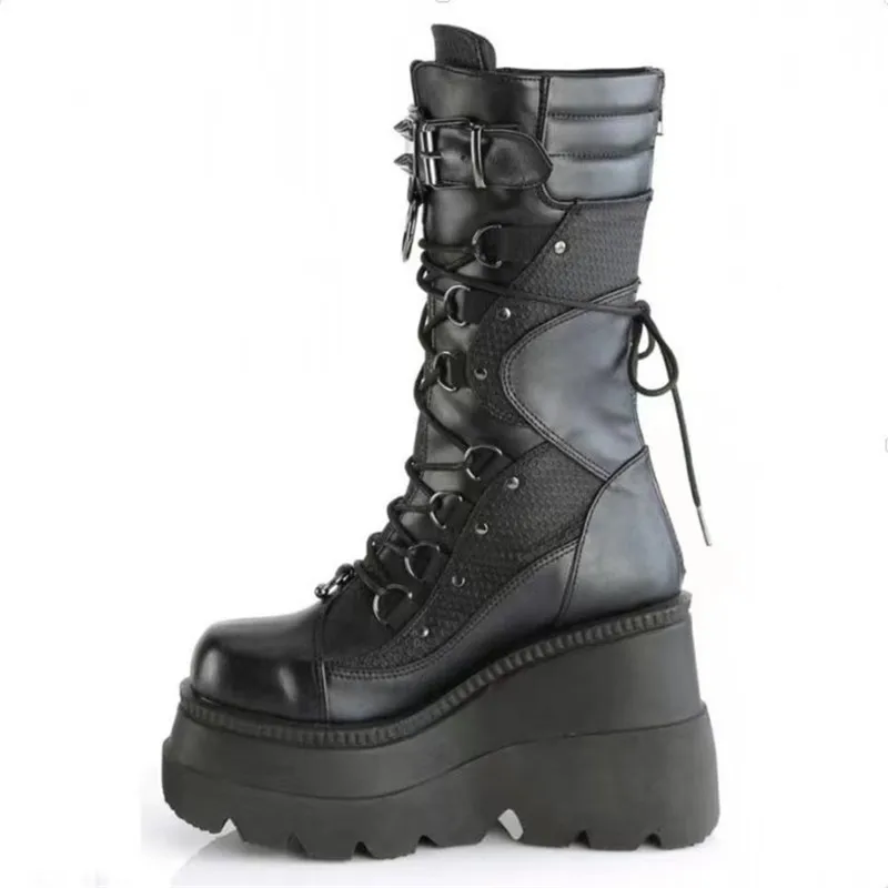 

Women's shoes Round Toe Thick Sole boots woman winter 2022 Women Mid Calf Lace Up Platform Medium Tube Woman Ankle Boots 35-43
