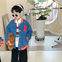 autumn siblings baseball clothes kids patchwork letters denim coats boys and girls loose casual jackets