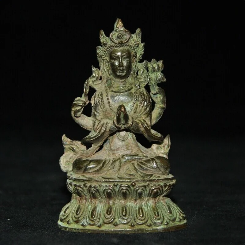 

Ancient Tibet Buddhism Temple Bronze 4 Arms Tara Kwan-Yin Goddess Buddha Statue Statues for Decoration Collection Ornaments