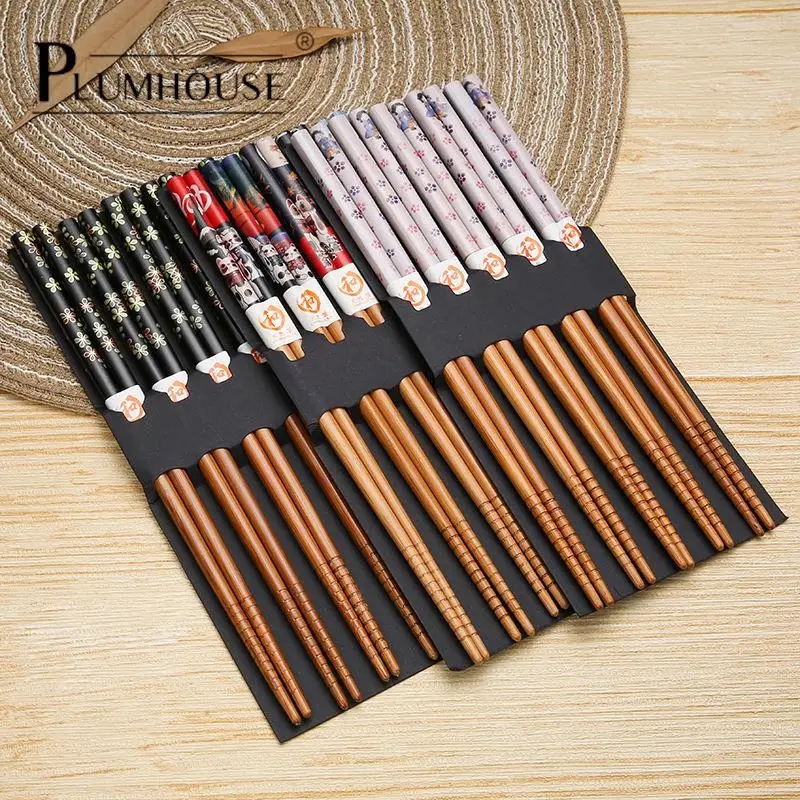 

Reusable Handmade Japanese Natural Wood Bamboo Chopsticks Sushi Chopsticks Set Chinese Food Wooden ChopSticks Gifts 5 Pair Set