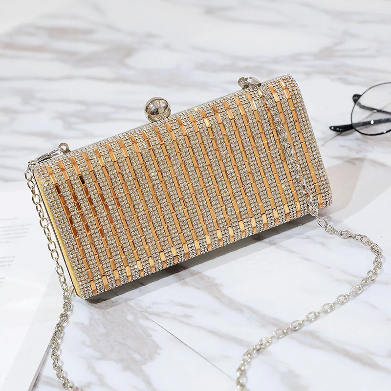 

New Women Single Side Diamond Evening Bags Wedding Banquet Shoulder Bags Chain Mini Wallets Purse 3 Colors Drop Shipping