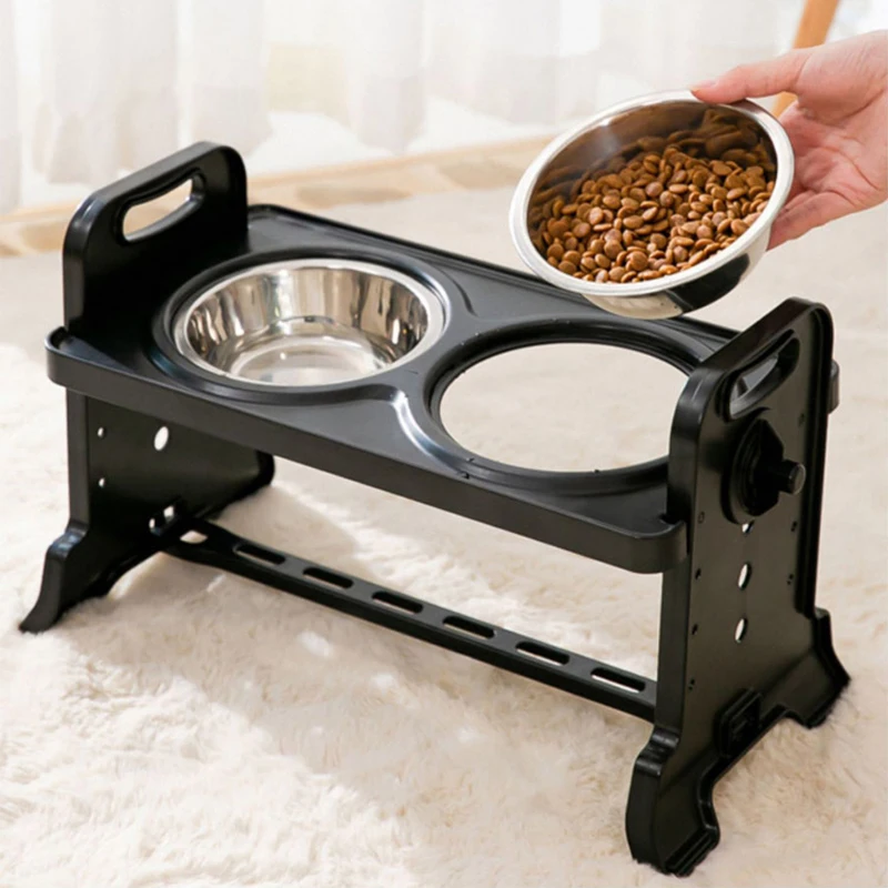 

Drinker Stainless For Stand Raised Feeding Bowls Dog Small Bowl Adjustable Pet Large Drinking Feeder Steel Dog