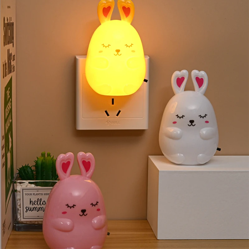 2 Pcs Cute Rabbit Night Light Plug In Wall Eyecare Rechargeable Christmas Gift Bedroom Kids Art for Home  Baby Warm Light