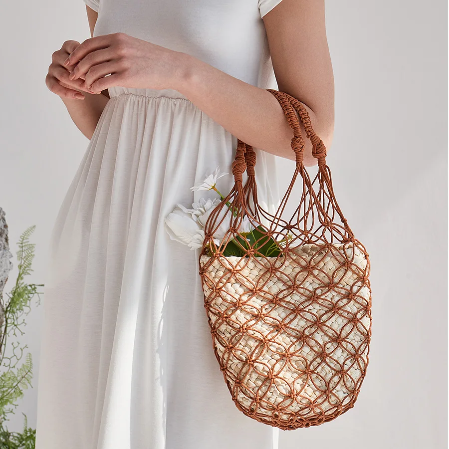 

Hollow Beach Bag Mesh Handmade Straw Bag 2022 Brand Designer Summer Casual Handbag Shoulder Underarm Bag Vacation Bolso