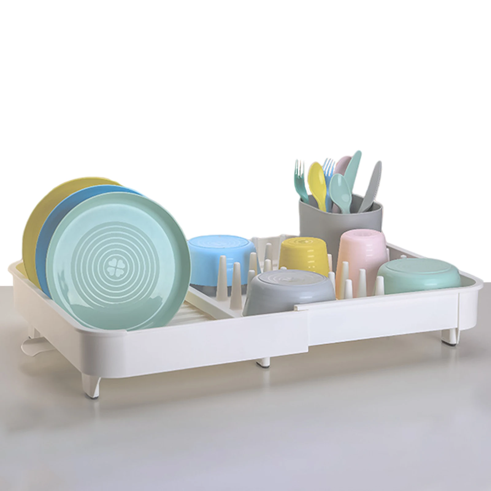 

Dish Rack For Kitchen Counter Home Collection Dish Drainer Expandable Non-slip Drain Board And Utensil Holder Cups Holder For