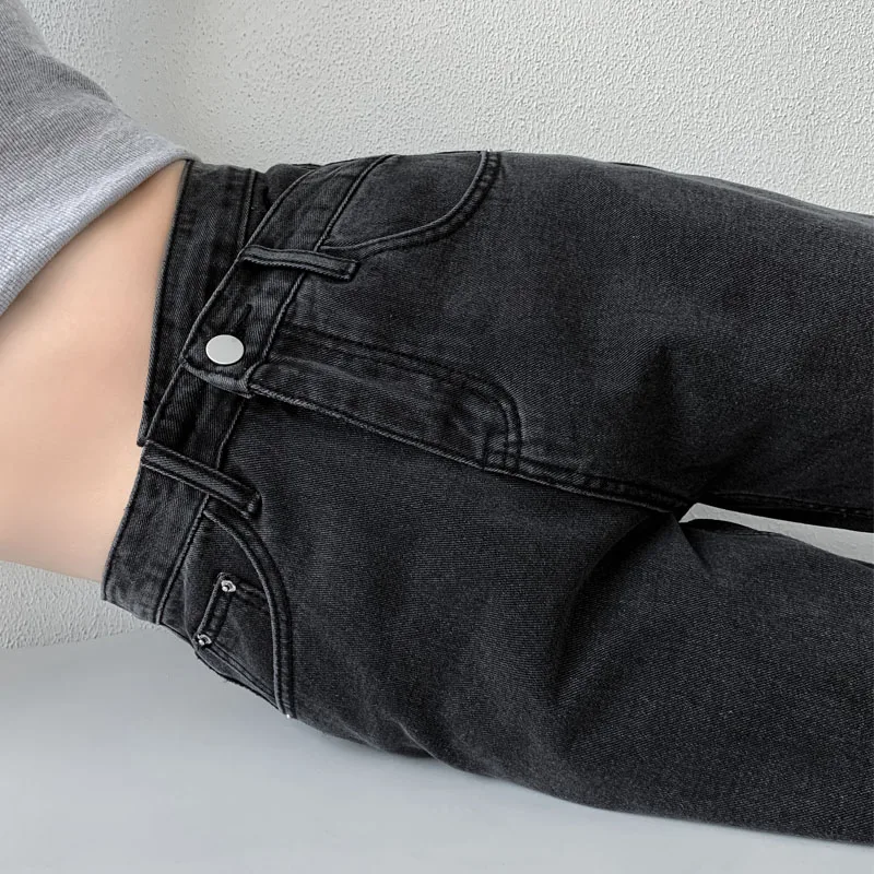 Pantalones vaqueros de pierna ancha para mujer, pantalón de cintura alta, color negro y azul, ropa para mamá, 2022