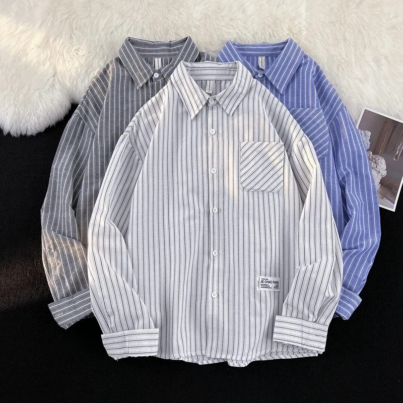

Striped long-sleeved shirt, male student shirt coat, autumn