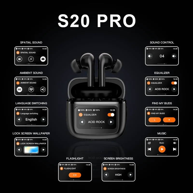 Фото Новые беспроводные наушники SONY S20 PRO с сенсорным экраном, шумоподавлением ANC, Bluetooth 5.3, управлением через приложение, длительным временем автономной работы и HiFi-звуком. №5