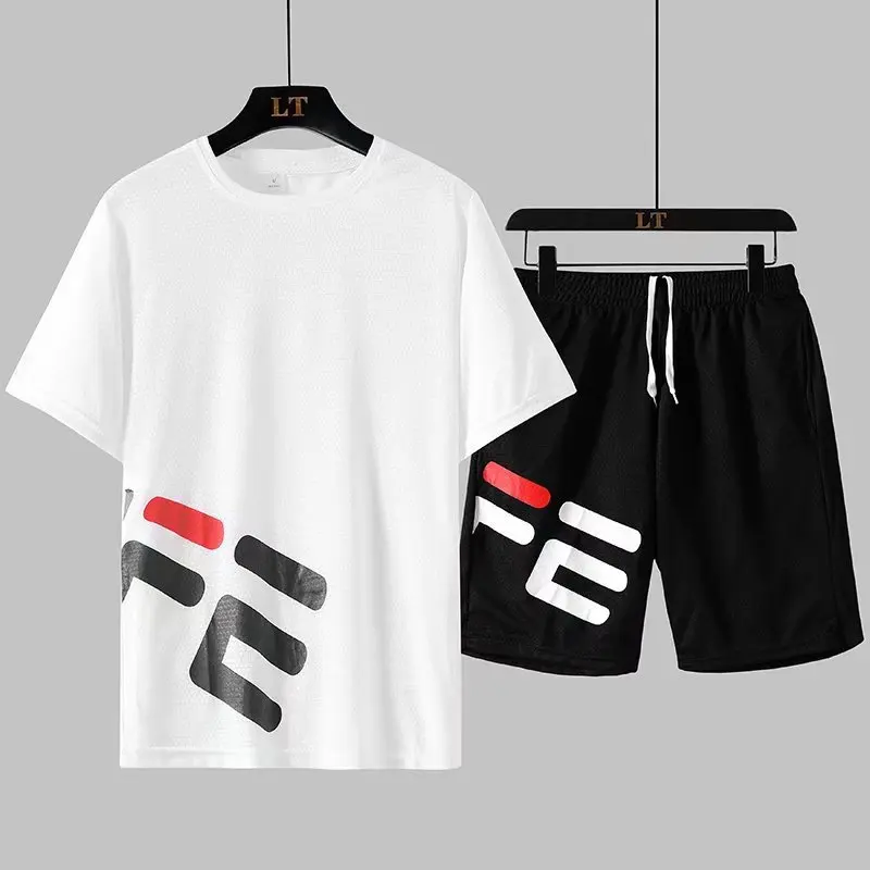 

Sports Short Sleeve Suit Male2022Summer New Ice Silk Mesh Breathable Fitness Casual Korean Fashion FashionTT-shirt