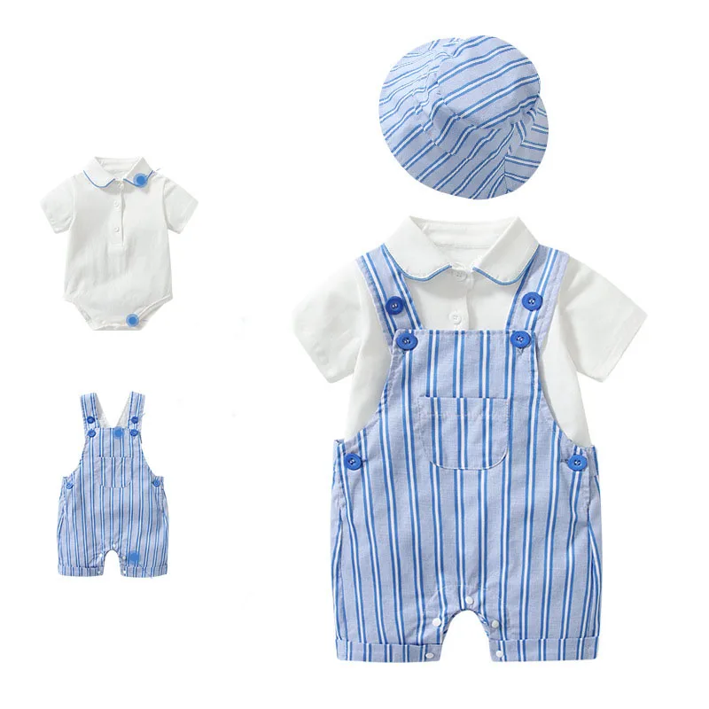 

Хлопковые комбинезоны, полосатые комбинезоны с шапкой, детская одежда на день рождения, костюм для группы младенцев, комплект одежды для ма...