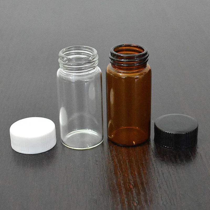 Botellas Pequeñas de vidrio ámbar transparente para medicina, viales de muestra marrones, envases de reactivos en polvo de laboratorio, tapa de tornillo, 3ml/5ml, 100 Uds.