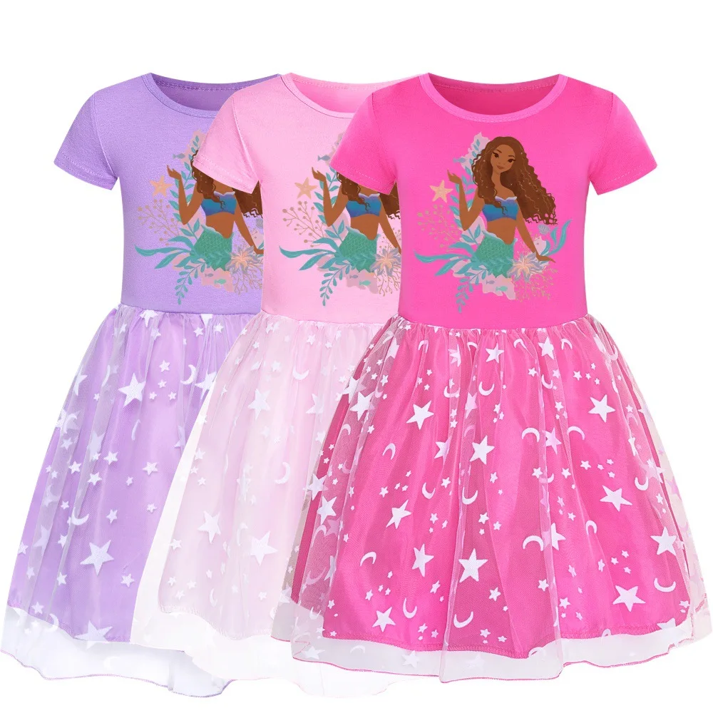

New Kids Summer The Little Mermaid Dress Baby Girls Casual Clothes Toddler Girl Short Sleeve Princess Dress for Wedding Party