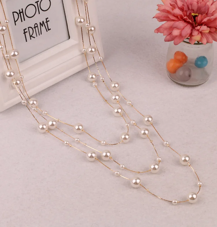 

Fashion Handmade Simulated-pearls Beads Chain Necklace For Women Charm Multilayer Long Sweater Necklaces Wedding Party Jewelry