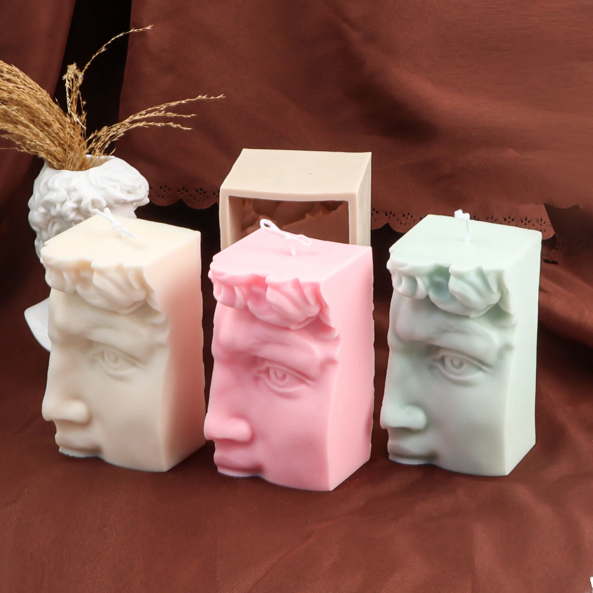 

Large Half Side David Face Model Silicone Candle Mold Body Art Aromatherapy Gypsum Cement Soap Baking Fondant Mould Home Decor