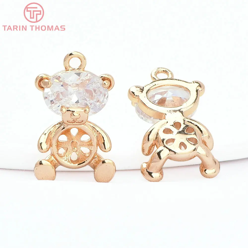 Латунные подвески с циркониевым медведем 4 шт. 10x4697 мм 24 кар