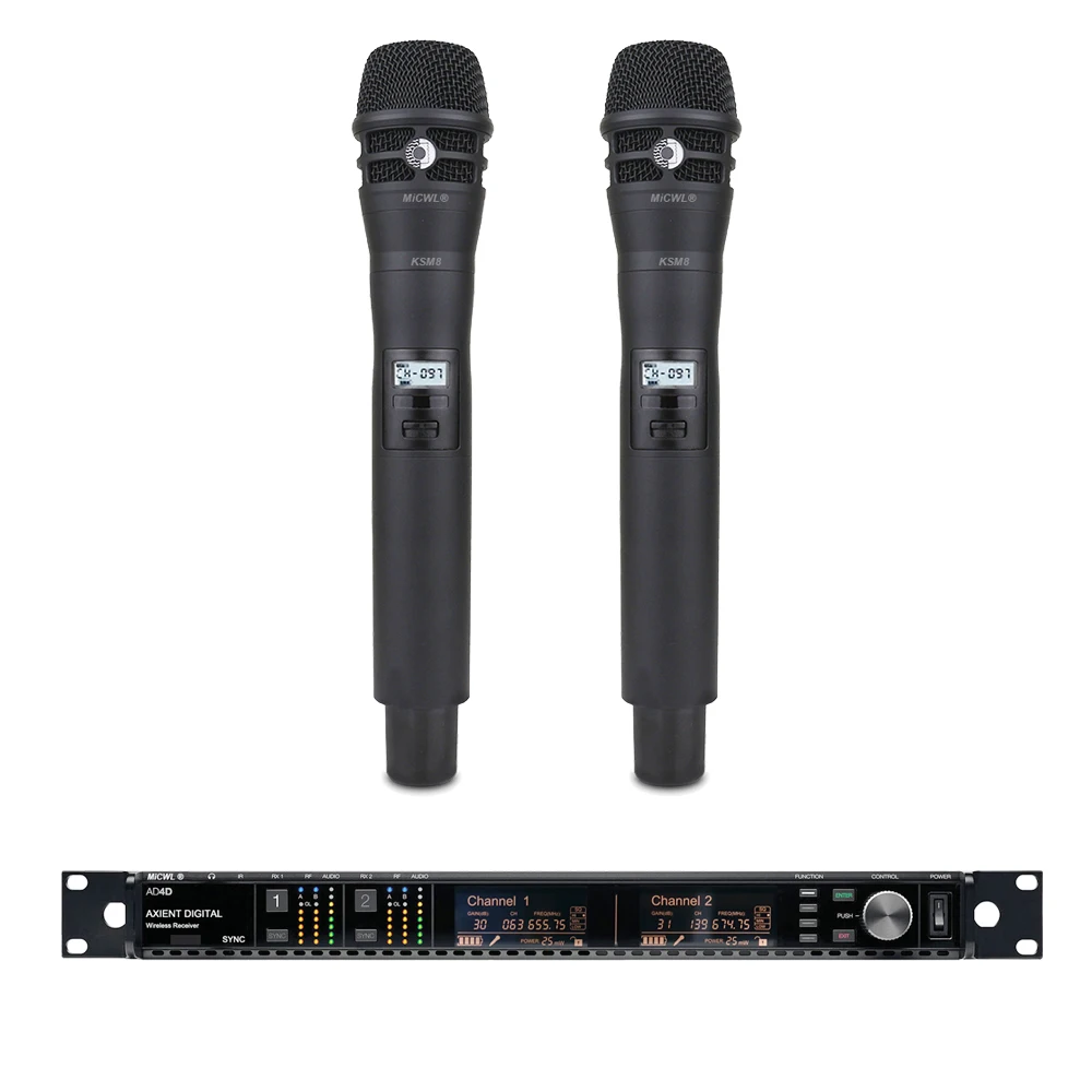 Профессиональная беспроводная цифровая система двух микрофонов AD4Q Digital Wireless Dual AD2 KSM8 с 4-х антеннами Diversity AD4D KTV Karaoke DJ Raidio UHF Mics Sets on.