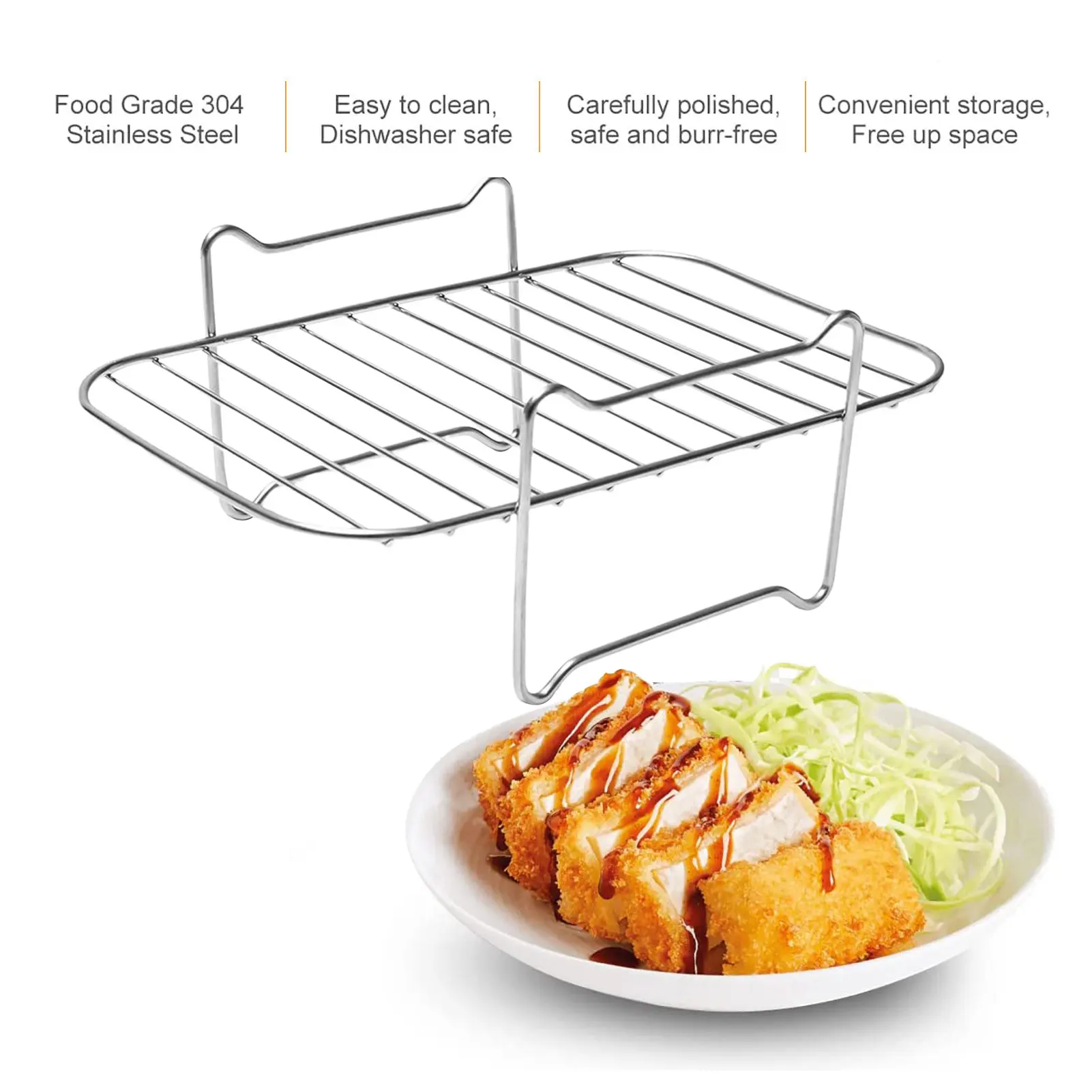 

Kitchen Air Fryer Rack for Double Basket Air Fryers, 304 Stainless Steel Multi-Layer Rack, Air Fryer Accessories