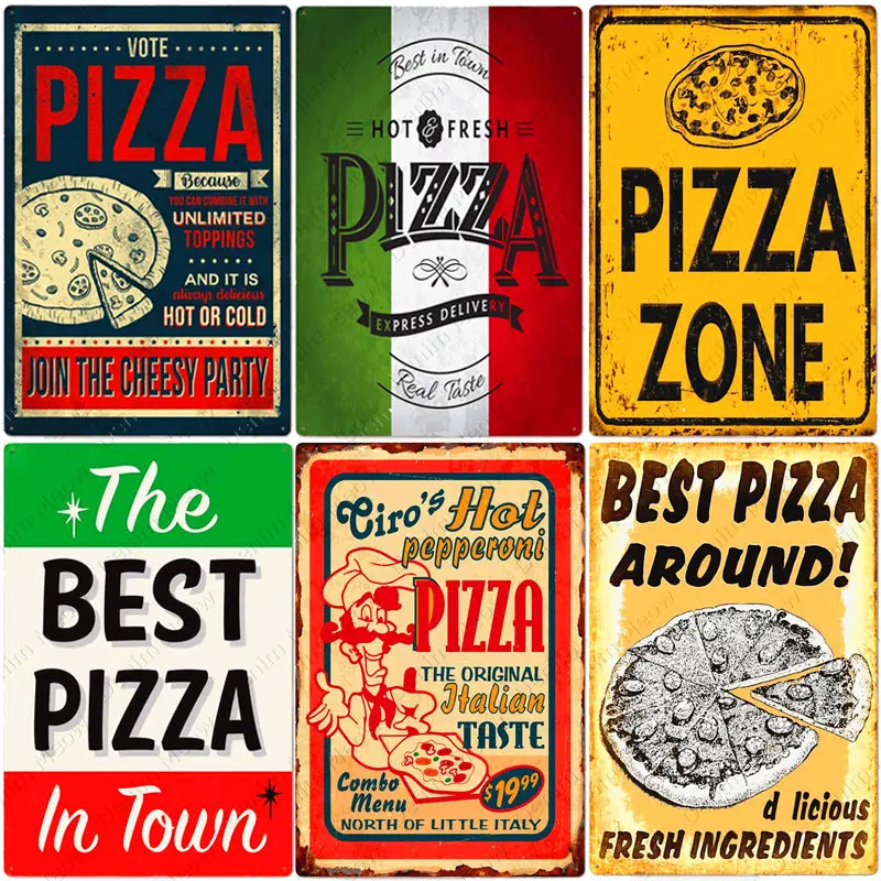 

Pizza Zone Plaque Great Food Vintage Metal Sign Pub Bar Home Decoration Best Homemade Poster Italian Pizza Wall Art Plate N374