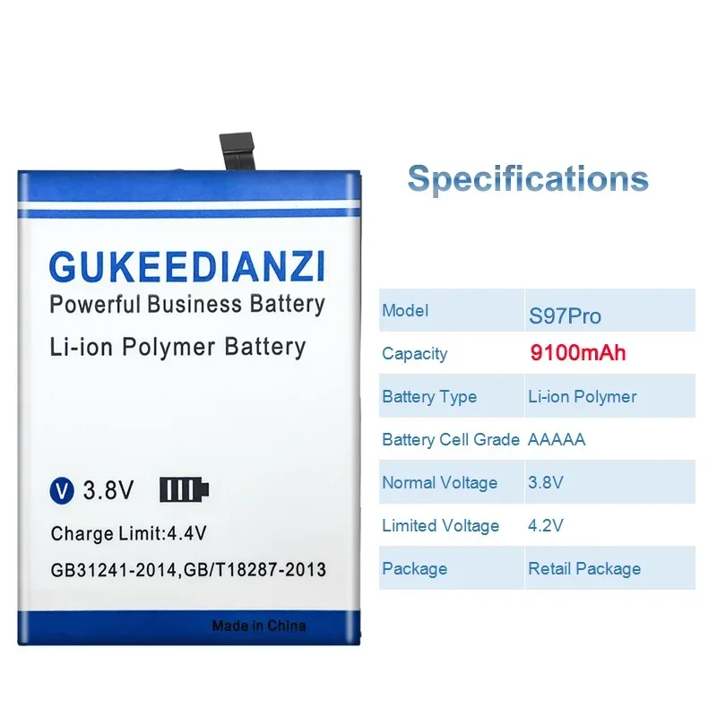 GUKEEDIANZI Сменный аккумулятор S97Pro (BAT21ZN 1318500 ) 9100 мАч для мобильного телефона DOOGEE S97 Pro +