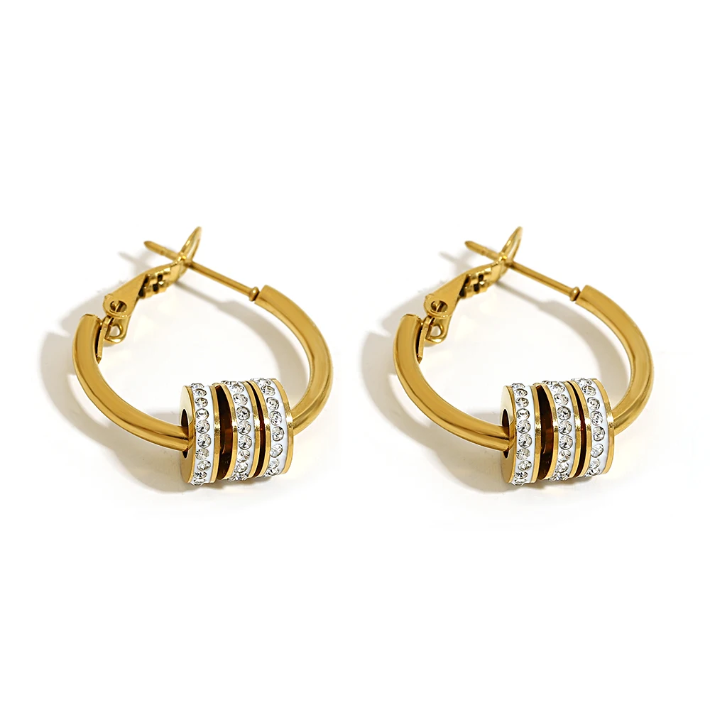 

Chic Fashion Stainless Steel Dangle Drop Earrings For Women Trendy Circle Rhinestone Hoop Earrings Gold Color Piercing Jewelry