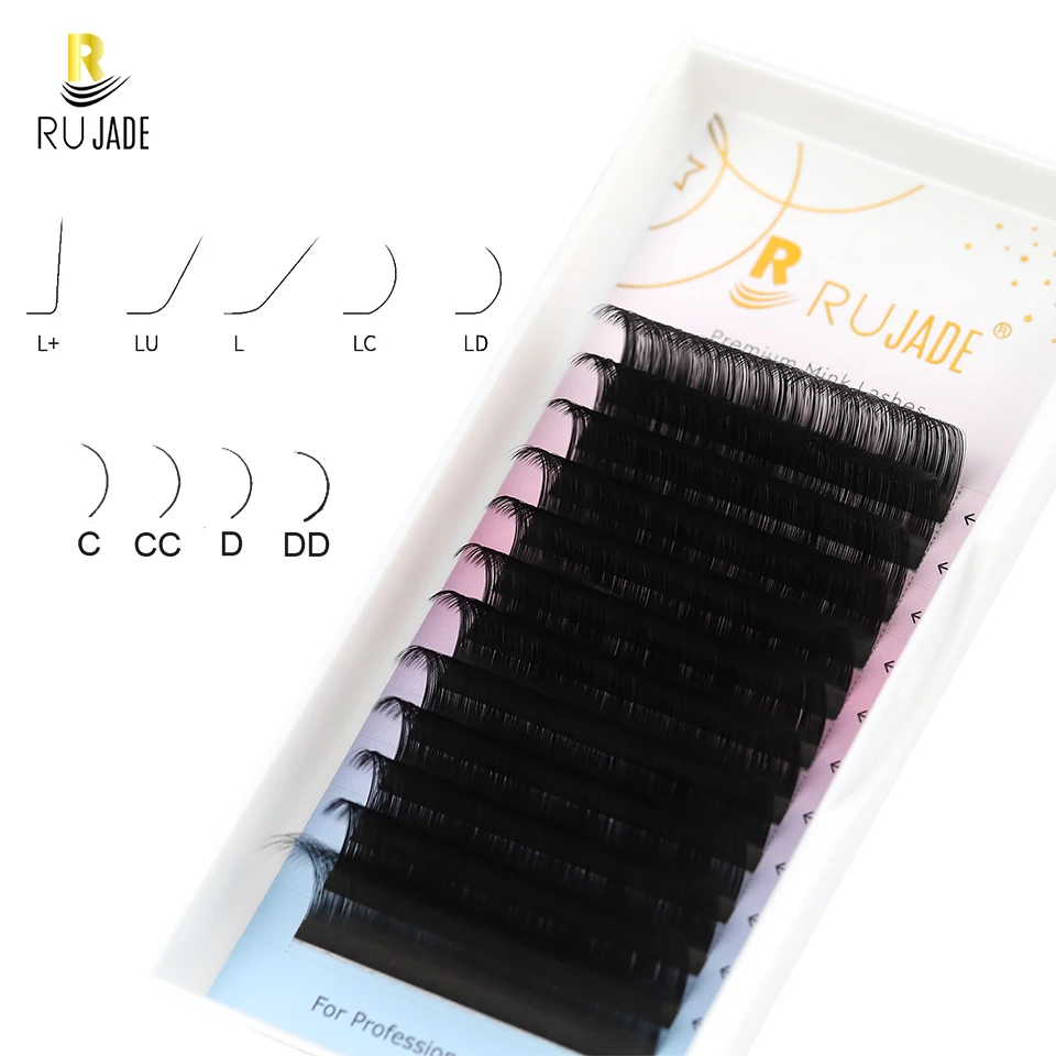 

RUJADE C/CC/D/DD/L+/M/LC/LD Curl Individual Lashes Matte Black Mink False Eyelash Extensions for Grafting L Shaped Makeup Lashes