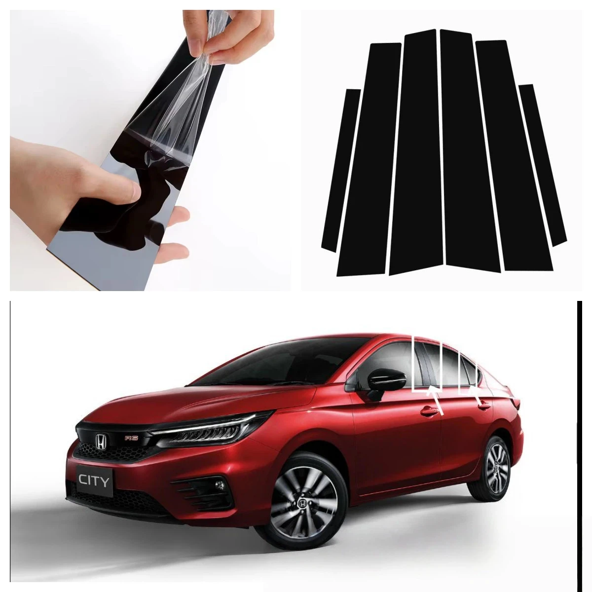 Фото Для Honda City новая модель RS 2003-2024 6 шт. чехлы центральная пленка колонна B C столбики наклейка автомобильные аксессуары №1