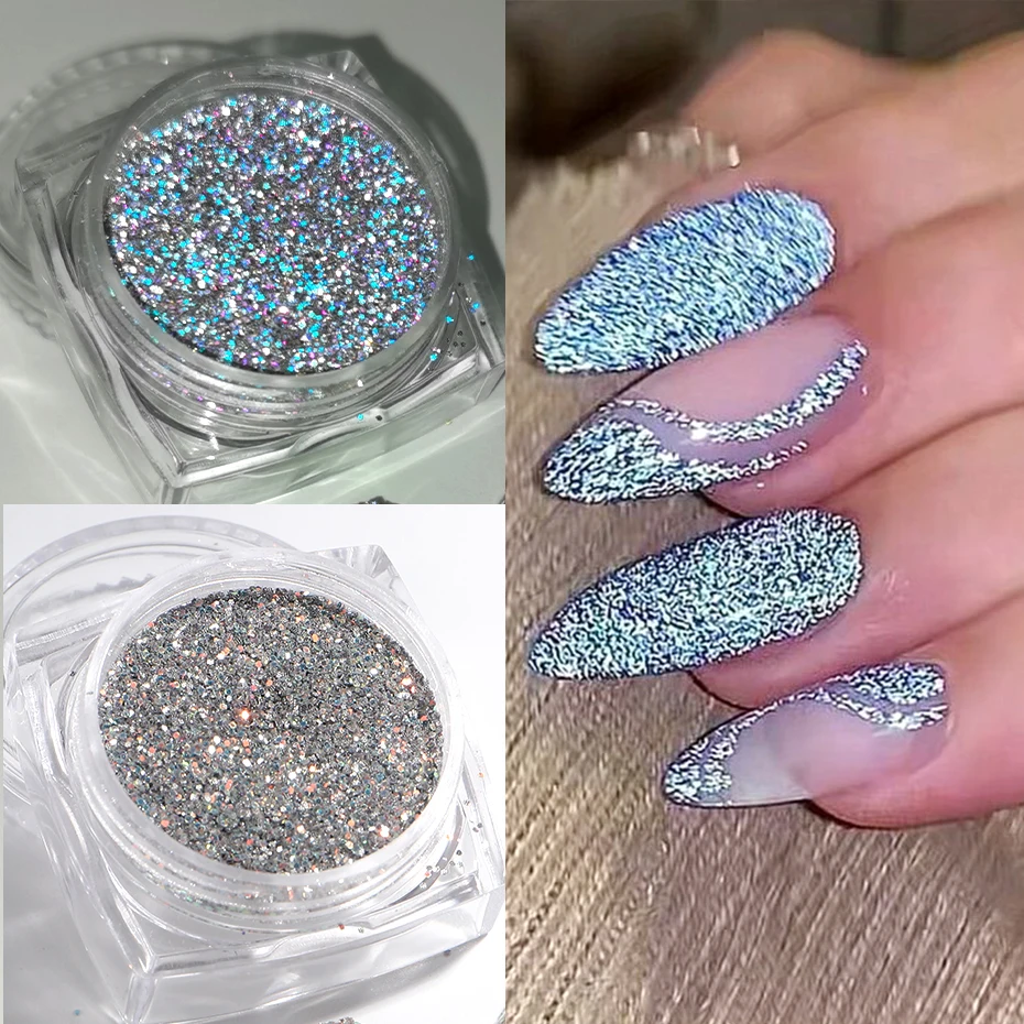 

1Box Reflective Powder Sequins For Nails Holographic Glitter Iridescent Diamond Chrome Pigment Flake Dust Manicure Accessories