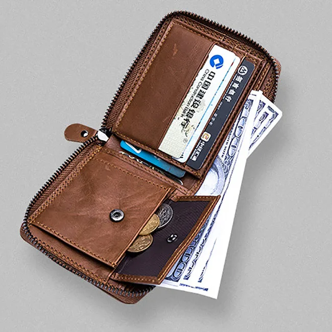 Кошелек мужской из натуральной кожи на молнии с RFID-защитой | Багаж и сумки