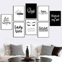 black and white fashion eyelashes poster prints nordic literal follow you canvas painting girl room home decor wall art pictures