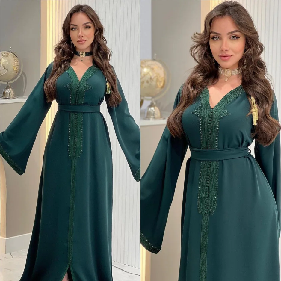 

Jalabiya, средний кафтан, женское мусульманское платье с ремнем, Дубай, яркая Abaya, Турция, вечерние платья, Рамадан, Абайи, элегантные