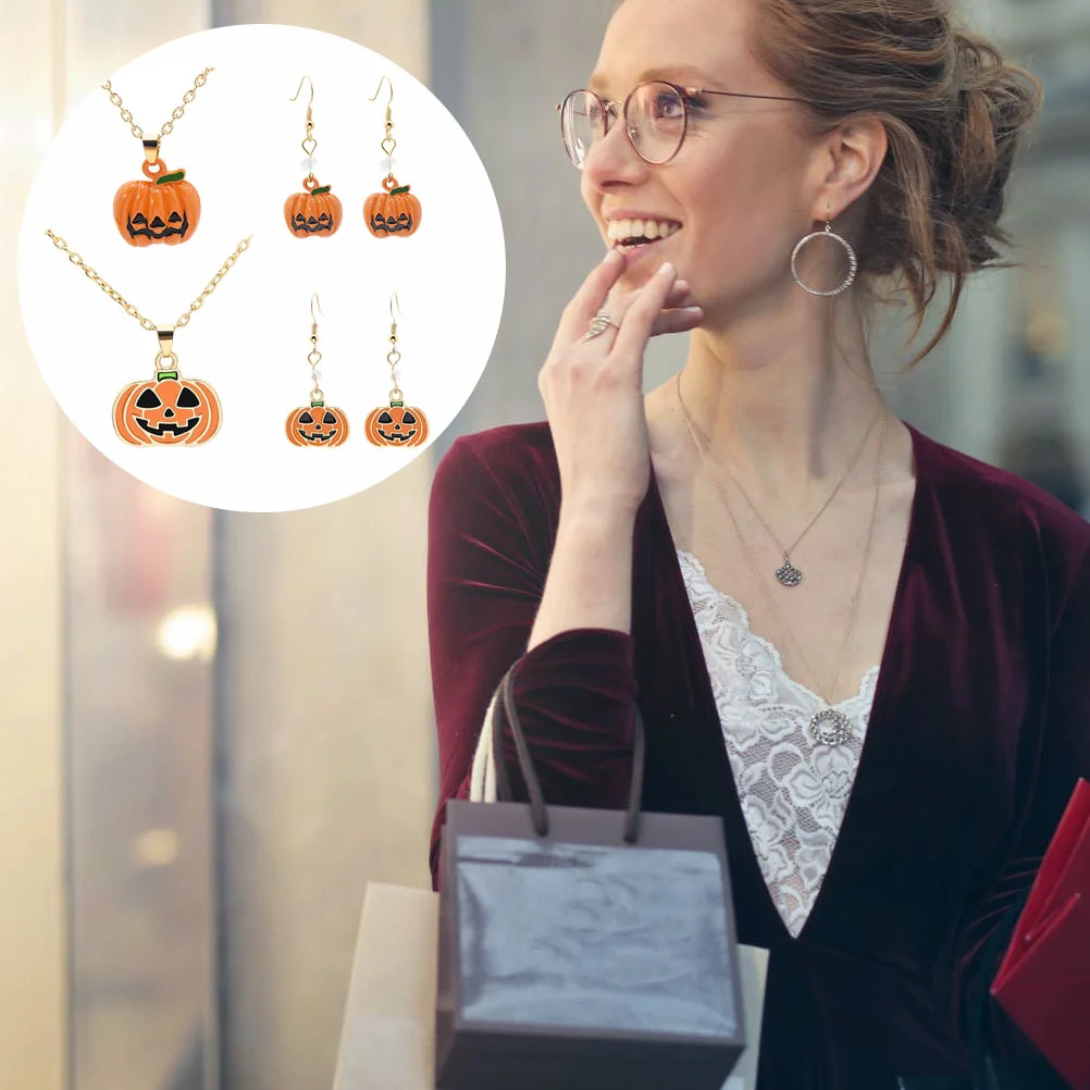 

1 Set Exquisite Fashion Creative Funny Pumpkin Necklace Pumpkin Earring Ladies