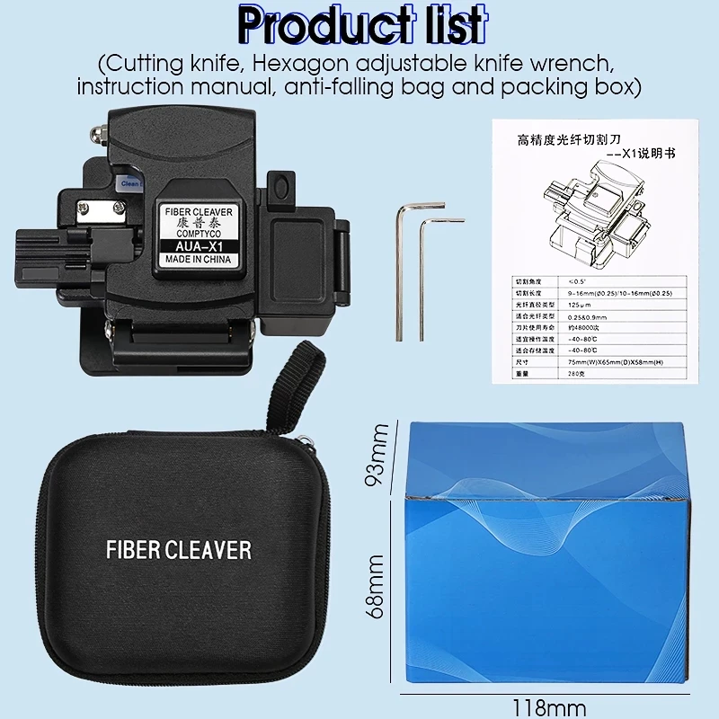 AUA-X1 New High-Precision Fiber Cleaver with Waste Fiber Box, Fiber Optic Cable Cutter, Fiber Fusion Splicer Cutter