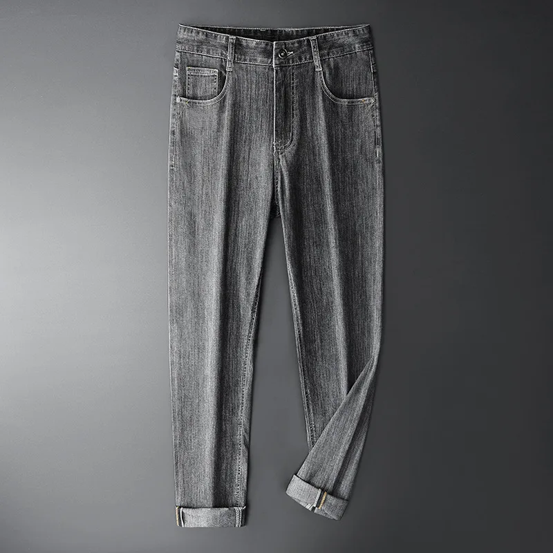 

TFETTERS Brand Fashion Jeans for Men Spring and Summer Thin Solid Casual Jeans Mid Straight Cotton Skin Soft Regular Trousers