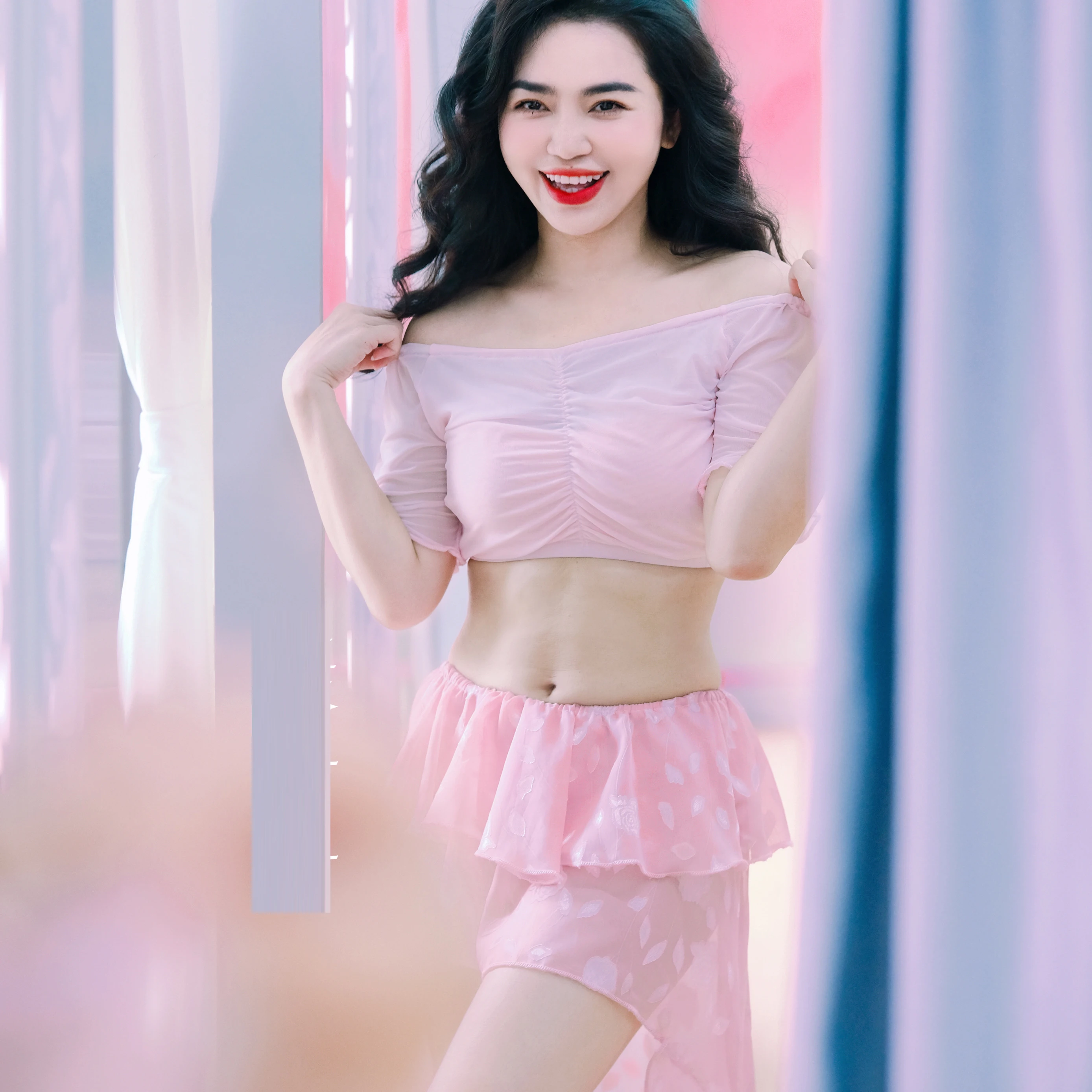 Новый комплект для выступлений танца живота топ с короткими рукавами + длинная