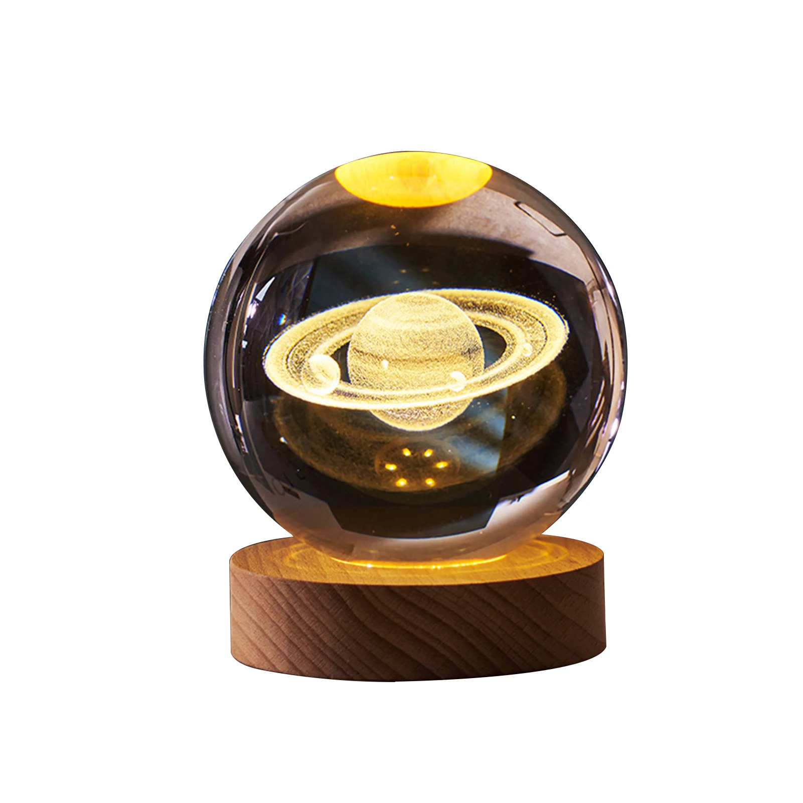 

USB Power Night Light Table Lamp 3D Engraved Sphere Gift Home Decor Ornament With Base Astronaut Crystal Ball Glowing Planetary