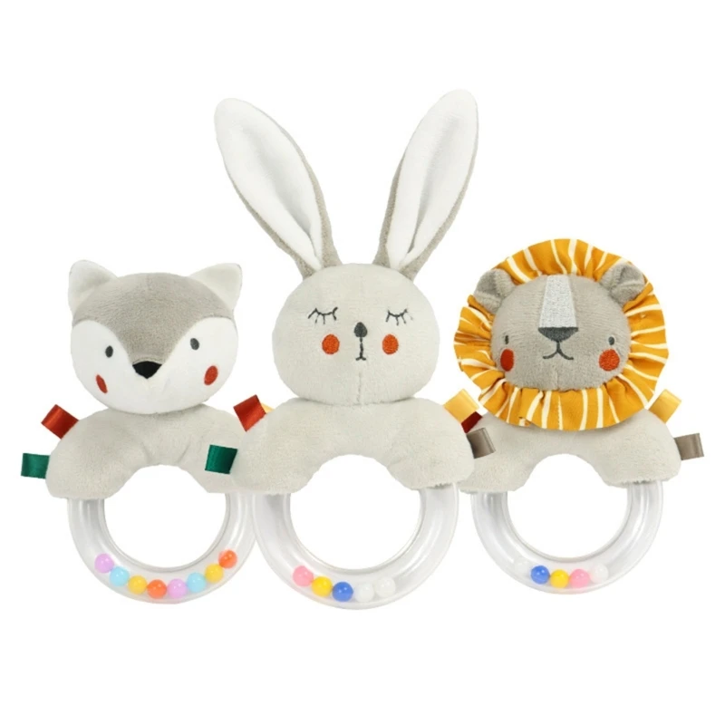 

H37A Baby Plush Animal Rattle Cute Foxes Lions Bunny Sensory Teether Toy for Newborn